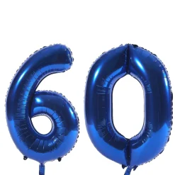 Age 60 Giant Foil Helium Numeral Balloons - Blue (deflated)