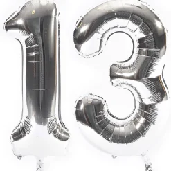 Age 13 Giant Foil Helium Numeral Balloons - Silver (deflated)