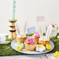 Bunny Ears & Happy Easter Flag Food Picks - Pack of 12