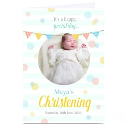 Christening Photo Card - Pastel Bunting