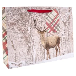 Deer & Tartan Extra Large Landscape Christmas Gift Bag