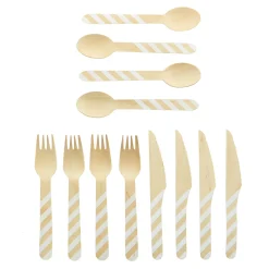 Disposable Wooden Cutlery - 4 Spoons, Knives & Forks