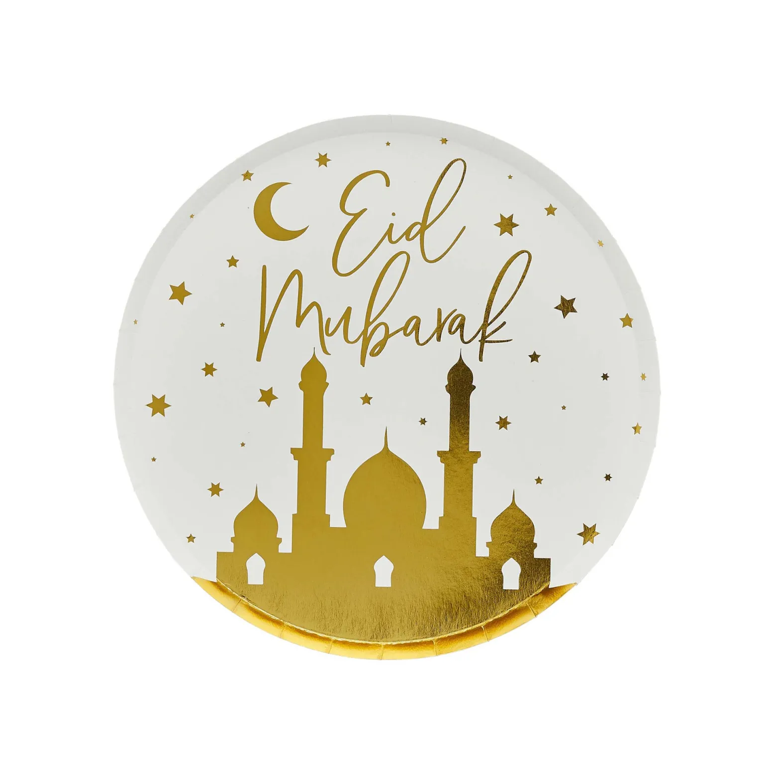 Eid Mubarak Gold Paper Plates - Pack of 8