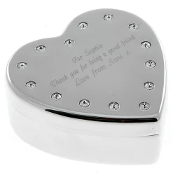 Engraved Diamante Heart-Shaped Jewellery Box - Birthday