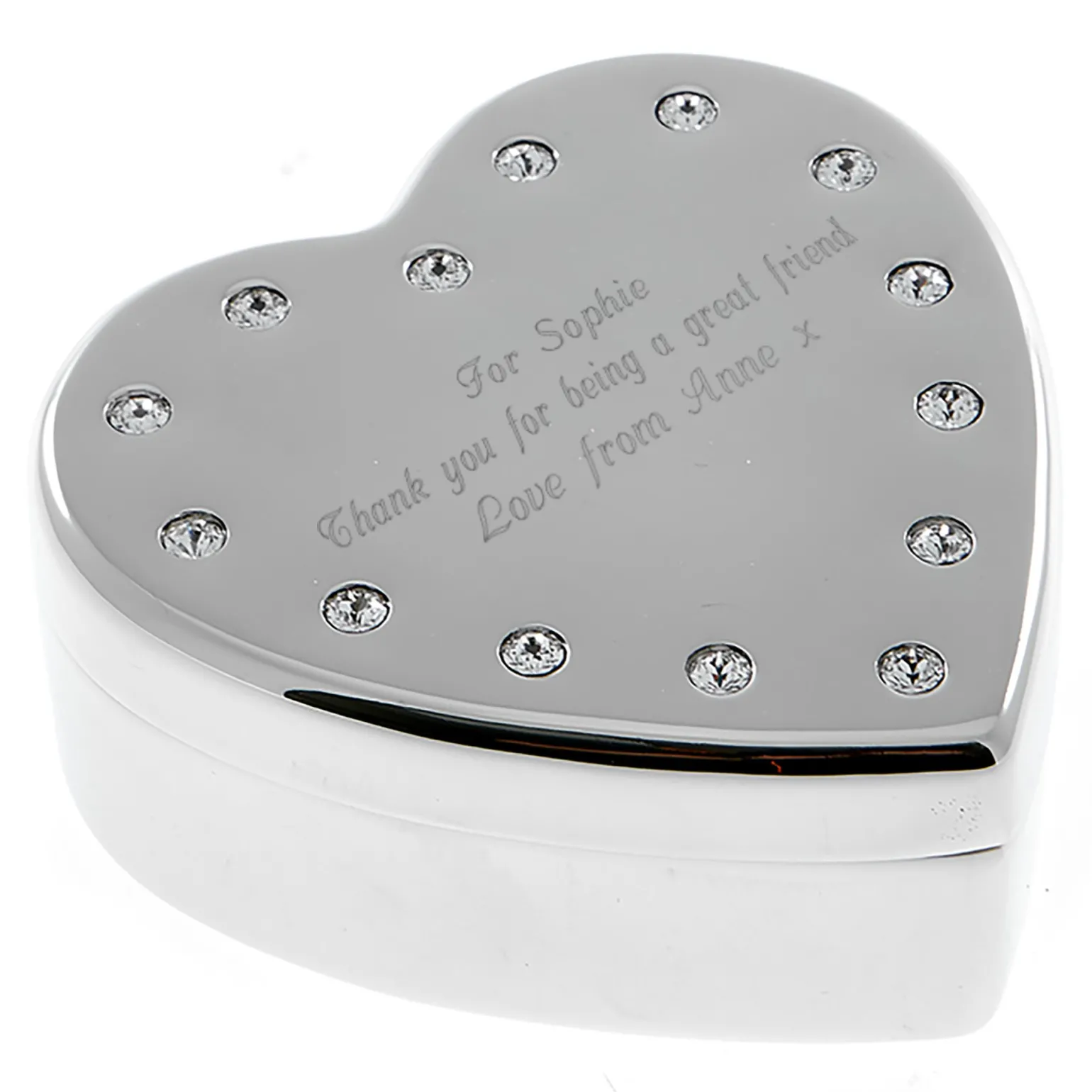 Engraved Diamante Heart-Shaped Jewellery Box - Birthday