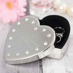 Engraved Diamante Heart-Shaped Jewellery Box - Birthday