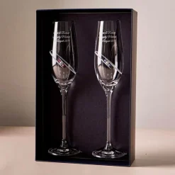 Engraved Pink & Blue Swarovski Crystal Champagne Flute Pair