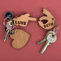 Engraved Set Of 2 Wooden Key Rings - Hand