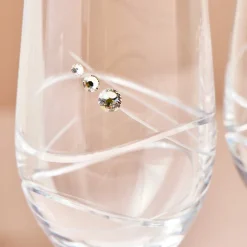 Engraved Set Of Two Champagne Flutes embellished with Crystals - Initial Love Hearts