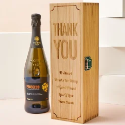 Engraved Wooden Box With Luxury Prosecco - Thank You