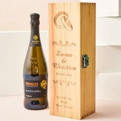 Engraved Wooden Box With Luxury Prosecco - Wedding Rings