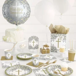 Gold & Silver Confirmation Tableware & Decorations - 16 Guests