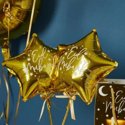 Gold Eid Mubarak Mini Star 9-Inch Foil Balloon Wands - Pack of 5