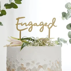 Gold Engaged Acrylic Cake Topper