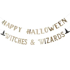 Gold Happy Halloween Witches & Wizards Card Banner