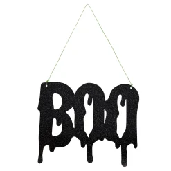 Halloween Boo Black Glitter Acrylic Sign