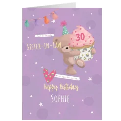 Hugs Bear Personalised Birthday Card - Sister-in-Law Cupcake, Editable Age