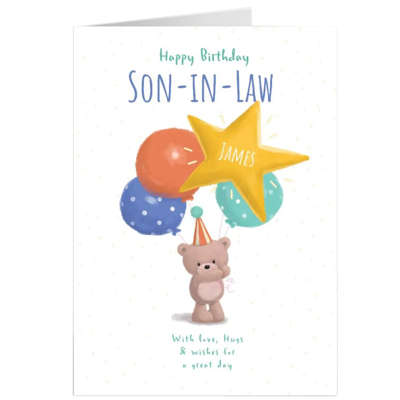 Hugs Bear Personalised Birthday Card - Son-in-Law, Wishes For A Great Day