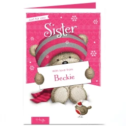 Hugs Personalised Christmas Card - Pink Bear