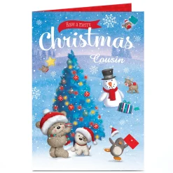 Hugs Personalised Christmas Card - Tree Decorating Cousin