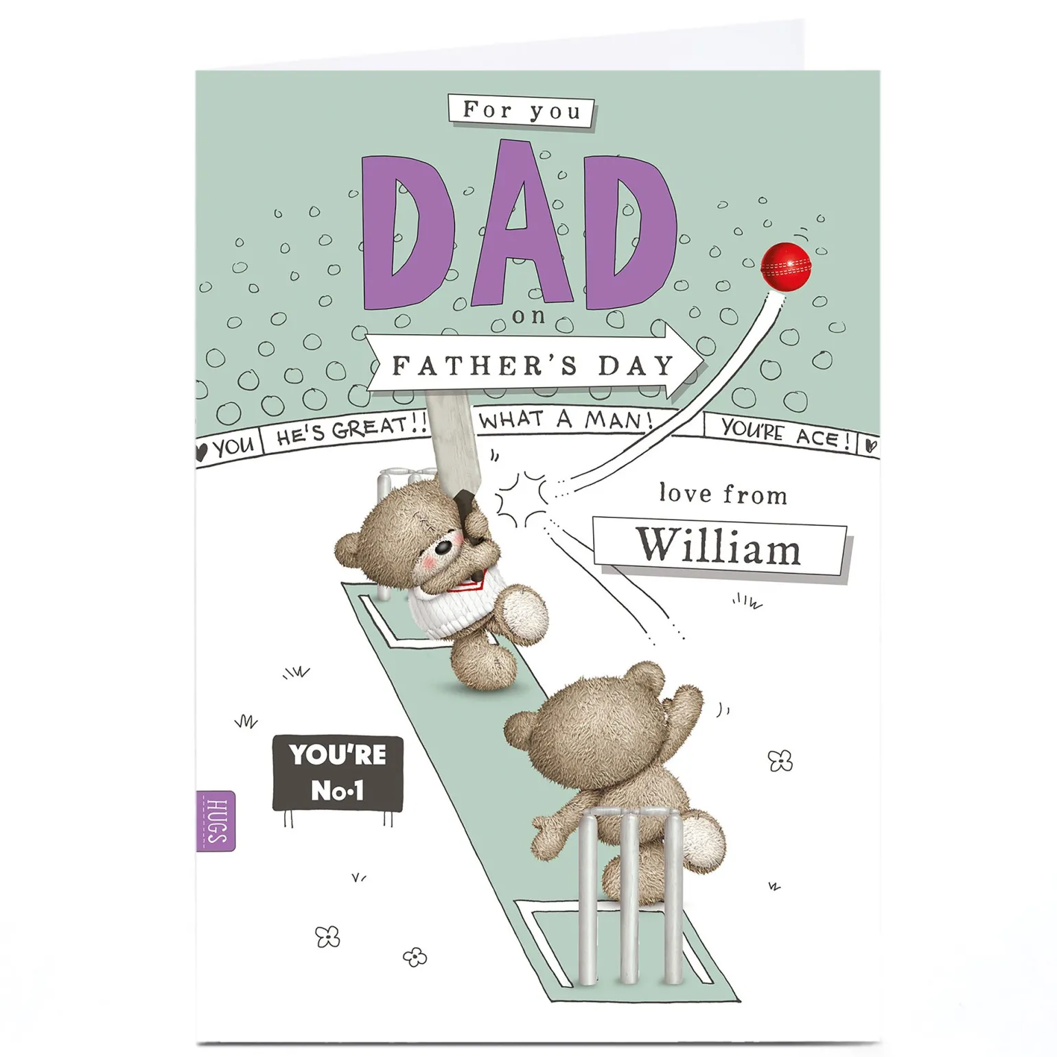 Hugs Personalised Father's Day Card - Cricket Bears Dad