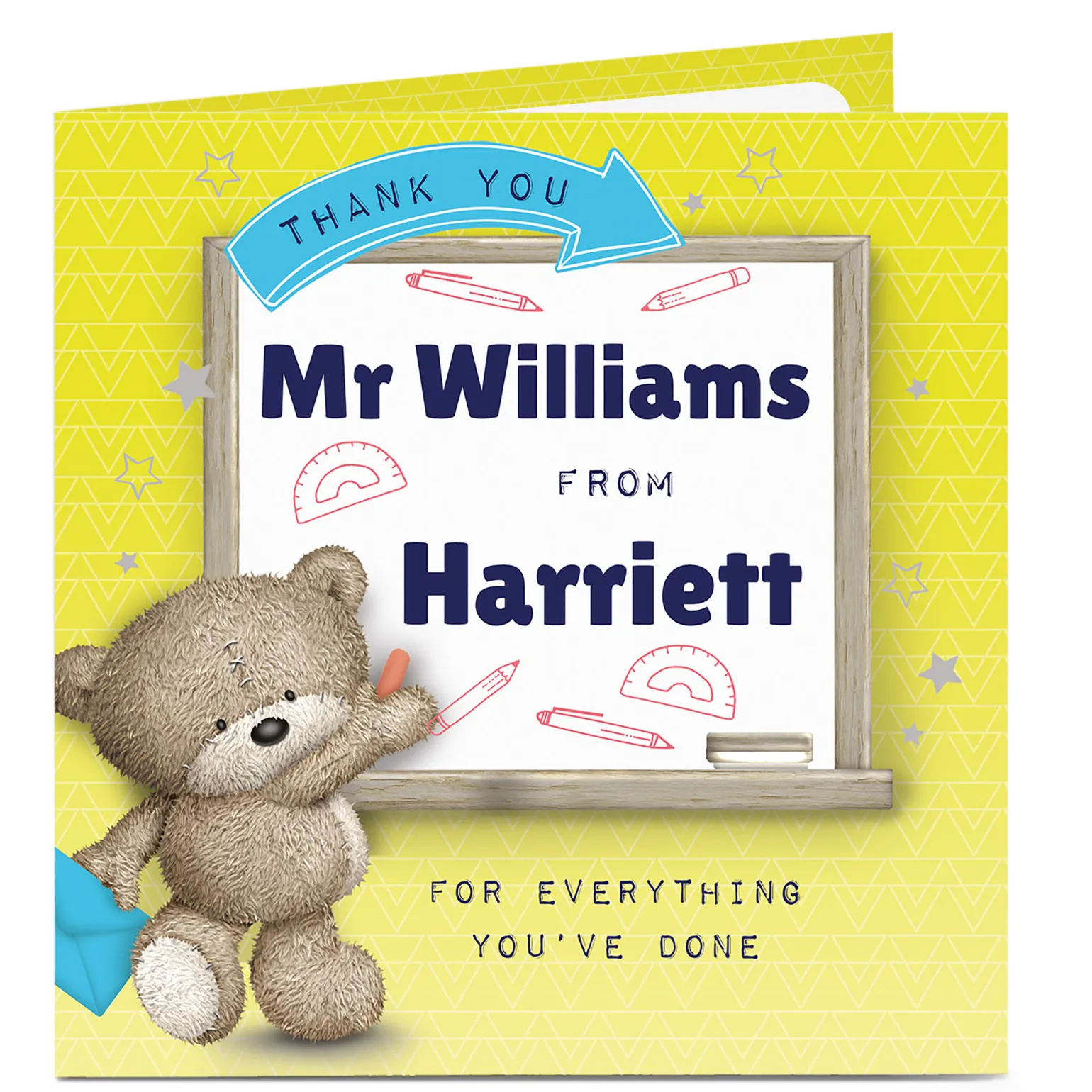 Hugs Personalised Thank You Teacher Card - For Everything