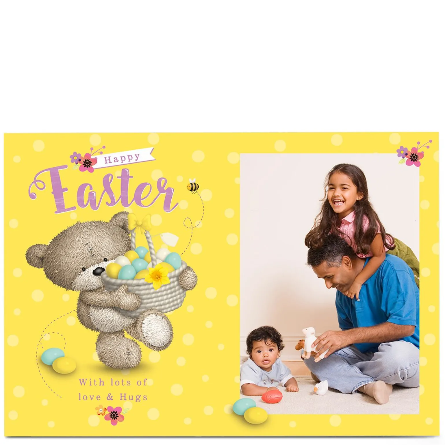 Hugs Photo Upload Easter Card - Yellow Egg Basket