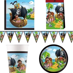 Island Pirates Party Tableware & Decorations Bundle - 16 Guests