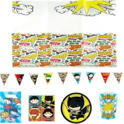 Justice League Party Tableware & Decorations Bundle - 16 Guests