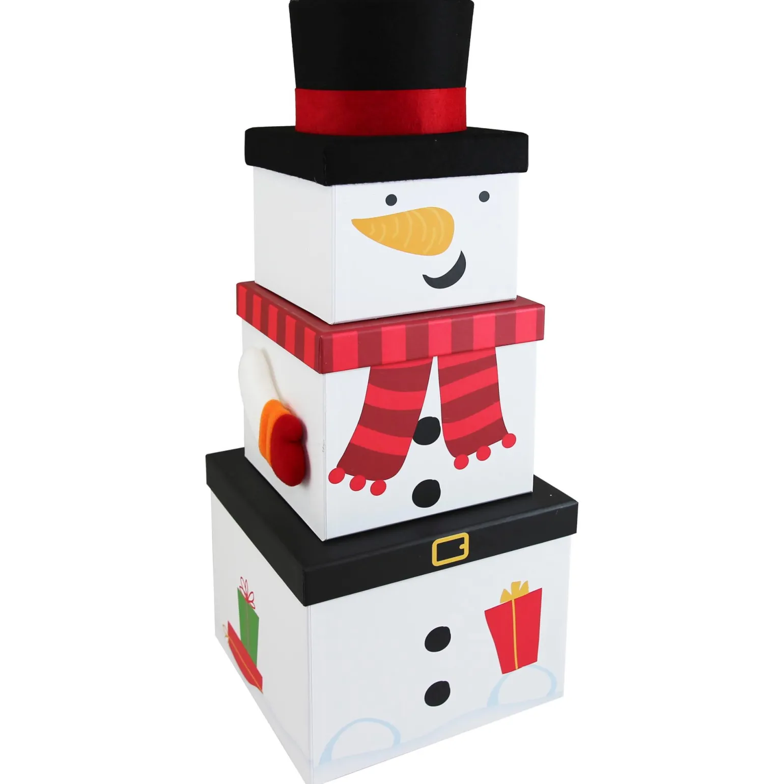 Large Stackable Plush Snowman Christmas Gift Boxes - Set of 3