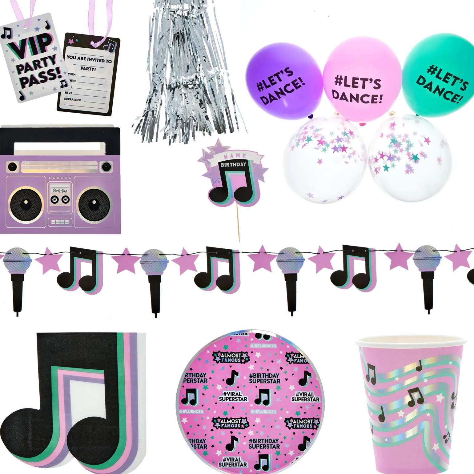 Lets Dance Party Tableware & Decorations Bundle - 8 Guests