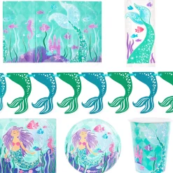 Mermaid Party Tableware & Decoration Bundle - 16 Guests