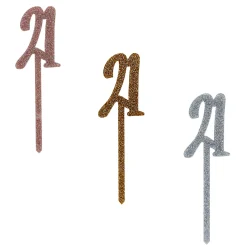 Metallic 21 Glitter Acrylic Cake Topper (3 Colour Options)