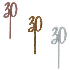 Metallic 30 Glitter Acrylic Cake Topper (3 Colour Options)