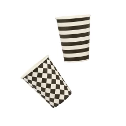 Monochrome Striped & Diamond Paper Cups - Pack of 8