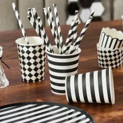 Monochrome Striped & Diamond Paper Cups - Pack of 8