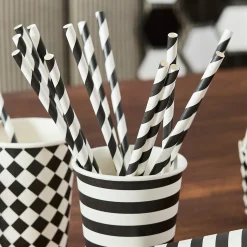 Monochrome Striped Paper Straws - Pack of 16
