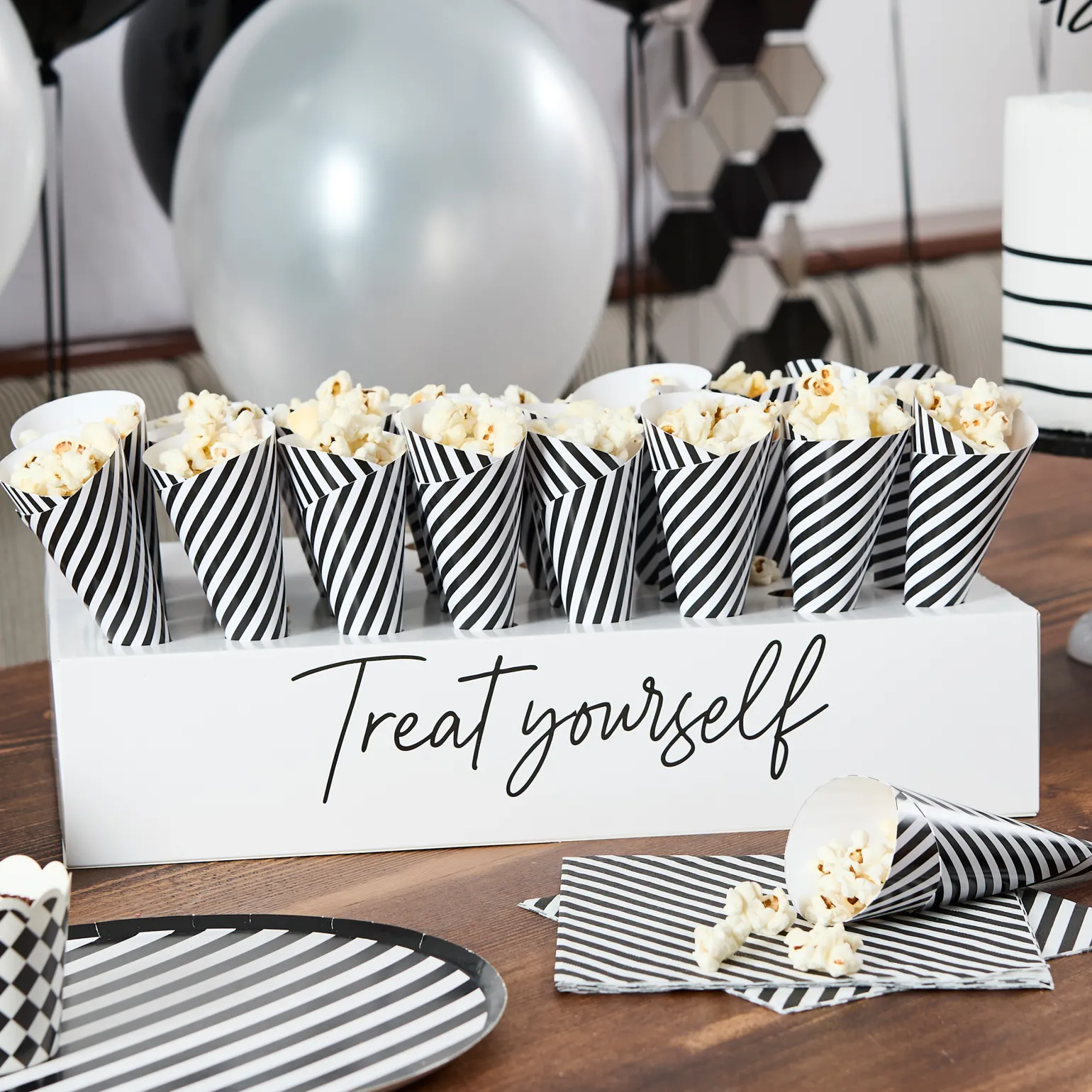 Monochrome Treat Yourself Box Stand & Treat Cones - Pack of 45
