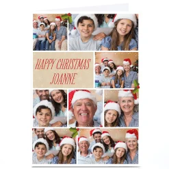 Multi Photo Christmas Card - Eight Photos With Holly Berries