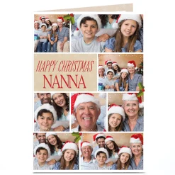 Multi Photo Christmas Card - Holly & Berries Nanna