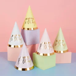 Pastel Happy Birthday Party Hats - Pack of 10