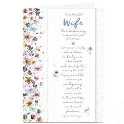 Personalised Anniversary Card - Floral with Butterflies, Wife