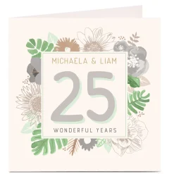 Personalised Anniversary Card - Flowers & Green Leaves