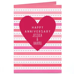 Personalised Anniversary Card - Love Heart Stripes