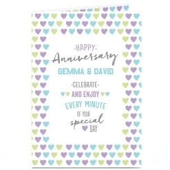Personalised Anniversary Card - Coloured Hearts