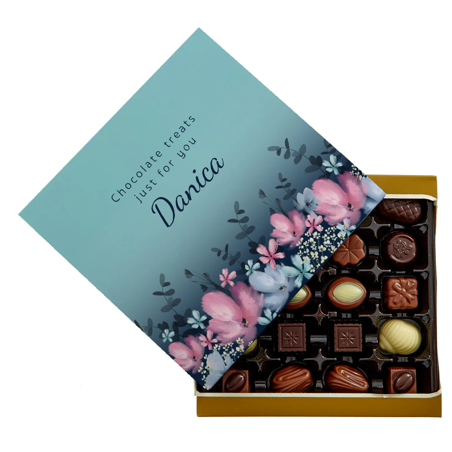 Personalised Belgian Chocolates - Floral Chocolate Treats, Any Name