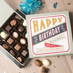 Personalised Belgian Chocolates - Retro Happy Birthday
