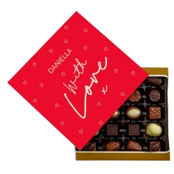 Personalised Belgian Chocolates - Red Hearts With Love