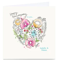 Personalised Bev Hopwood Anniversary Card - Floral Heart