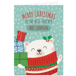 Personalised Bev Hopwood Christmas Card - Merry Christmas To The Best Teacher